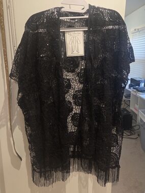 Couture Gems Black Floral Lace Kimono Cardigan